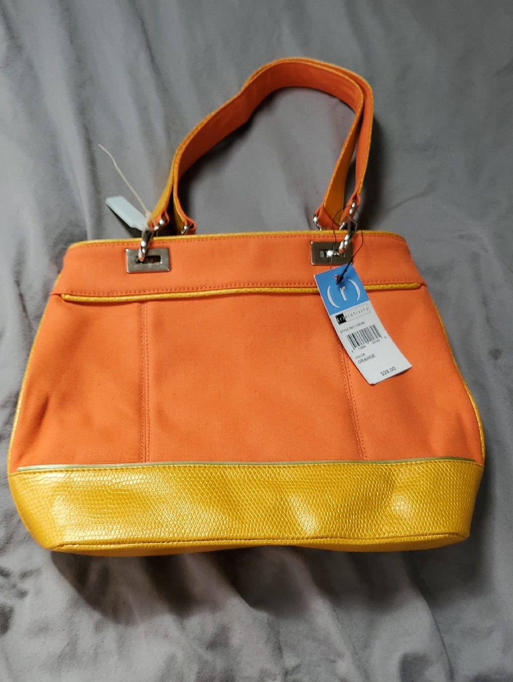 Two-Tone Orange and Yellow Shoulder Tote Bag